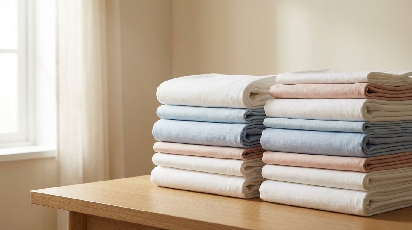 Neatly folded laundry and pressed shirts in a bright Miami laundry facility